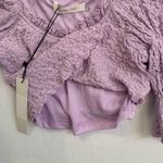 Mustard Seed  Crinkle
Texture Puff Sleeve Crop Top Lavender Ladies Sz Small NWT Photo 3