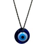 Evil Eye Nazar Protection Necklace Cobalt Blue Glass Pendent Silver Tone Chain Photo 1
