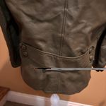 Vintage Women's Green Leather Jacket Button Front Zip Photo 3