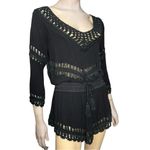 Surf Gypsy Womens Size M Black Crochet Knit Tie Waist V Neck Coastal Rayon Dress Photo 1