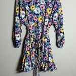 Storia Balloon Sleeve Floral Mini Swing Dress Women's Small Multicolor Belted Photo 0