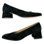 Salvatore Ferragamo  | Size 6B | Black Quilted Suede w/ Diamond Design Block Heel Photo 4