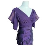 Adrianna Papell  Silk Plum Flutter Sleeve Tired knee length Dress size 2 Photo 4