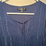 Lulus  Navy Blue Striped Long Sleeve Tiered Swing Dress Metallic Boho Siz… Photo 4