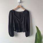 Revolve AFRM  Black Babydoll Top Long Sleeve Zip Up Zipper Sweetheart Neckline M Photo 2