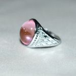 Source Unknown Enticing Pale Pink Oval Glass Stone Silver Tone Etched Band Sizes 4,5 & 6 Ring Photo 1