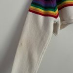 Brandy Melville Navy and White Rainbow Stripe Ultra Cropped Sweater Photo 7