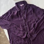 Calypso St. Barth  100% Silk Long Sleeve Button Down Pocket Blouse Dark Purple M Photo 2