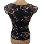 American Vintage Y2K Paper Doll Sequin Embroidered Mesh Floral Top Black Sheer Mesh Size Small Photo 2
