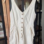 ASOS denim jumpsuit oatmeal wide leg straight beige lineny sleeveless pockets Photo 2