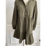 ZARA  Olive Green Tiered Mini Dress Corduroy Collared Long Sleeve – Size M Photo 4
