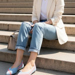 Rothy's The Point Soft Blue Orange Line Ballet Flats Size 8.5 Photo 0