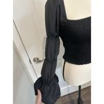 Free People Intimately  Black Smocked Puff Sleeve Romantic Coquette Crop Top Sz L Photo 1