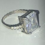 Size 8 Silver Tone Emerald Cut CZ Rhinestone Cocktail Statement Ring Photo 4