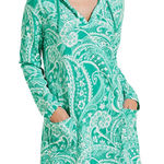 Coolibar UPF 50+ Catalina Beach Teal Green Paisley Hooded Cover Photo 0