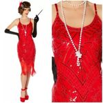 Spirit Halloween Adult Red Sequin Flapper Dress Small Fringe Photo 1