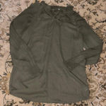 FLAW Dark Olive Green semi Sheer Peasant Long Sleeve BlouseTunic Metallic Stripe Size M Photo 0