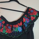 Umgee  Black Floral Embroidered One Shoulder Dress NWT Photo 1