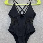 Matte Collection Matte Collections Women's Swimsuit Solid Black Mesh Sides Padded Small Keyhole Photo 0