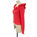 Anthropologie Sweater Ruffled Boat Neck Knit Wool Blend Pink Coral Size XS Photo 5