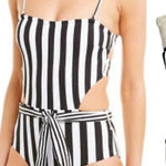 ONIA  Rumi Black &‎ White Striped Cutout One Piece Swimsuit Belted Size Photo 0