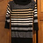 Iz Byer Sweater Black Tan Grey Stripe Cowl Neck Photo 2