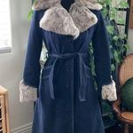 Vintage 70s Bullock's Wilshire Denim Rabbit Fur Belted Penny Lane Coat Size undefined Photo 0