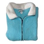 Croft & Barrow Cardigan Womens Teal Open Zip Front Textured Knit Sherpa Photo 4