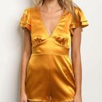 Emory park GOLD RUFFLE SLEEVE SATIN ROMPER Photo 1