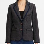 J.Crew  100% Wool Blazer Gray Tweed Jacket Black Trim Tailored Classic Size 6 Photo 0