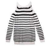 La Classe Couture Sweater Womens XS Black White Striped Cold Shoulder Pullover Photo 2