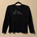 Charter Club Black Long Sleeve Shirt with Snowflake Design Photo 0