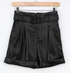 Lulus Take A Ride Black Vegan Leather Paperbag Waist Shorts Medium NEW Photo 5