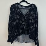 Habitat | Black Asymmetrical Button Down Long Sleeve Blouse Floral Print XL Photo 1