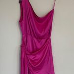 RUNAWAY THE LABEL  Pink Faux Wrap One Shoulder Satin Dress Size 8    Photo 0