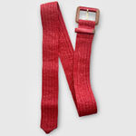 American Vintage VTG 1980's Women's Woven Red Wide Belt Large Buckle Christmas Photo 3