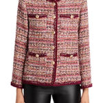 AQUA  Women's Tweed Jacket Blazer Pink Multi Gold Button Front‎ Career Chic S Photo 0