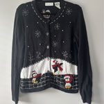 White Stag  Women's Vintage Knit Cardigan‎ Winter Penguin Snowflakes Black Sz Med Photo 0