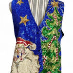 Festive Sequin Santa and Tree Vest Blue Size L Photo 0
