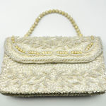 Vintage Ivory Silk Bead Sequin Double Flap Evening Top Handle Bag Hong Kong Photo 0