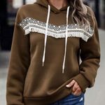 Womens Brown Geo Print Contrast Hoodie sz medium Photo 2