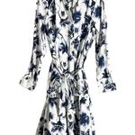 Osman Suzie White Floral Print Long Sleeve Tie Waist High Low Shirt Dress Sz 12 Photo 3