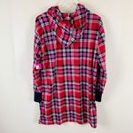 Betsey Johnson  Red Pink Plaid Fleece Velour Lounger Hoodie Dress Medium Photo 3