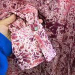 ZARA  pink satin abstract print button-down blouse with bishop sleeves Large 740 Photo 5