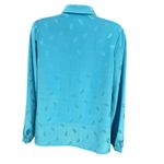 Vintage Feather Print Blouse with Belt Long Sleeve Button Up Top Medium Blue Photo 3