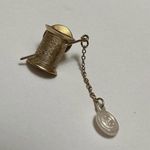 Signed Avon Sewing Thread Spool Button Dangle Gold Tone Lapel Tack Pin Photo 1