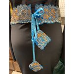 New Baba Clothing Los Angeles Blue Gold Beaded Sequined Women's tie Belt India Photo 1