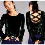 Anthropologie Velvet Crisscross Back Long Sleeve Holiday party Top Green bows Photo 1