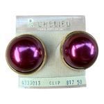 Vintage Richelieu Purple Simulated Pearl Clip Earrings Gold Tone Photo 0