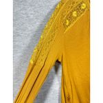 Free People  Lola Top M Mustard Lace Trimmed V Neck Long Sleeve Thermal Shirt Top Photo 3